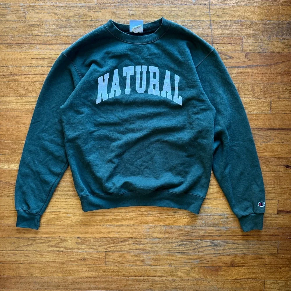 Champion Authentic Green Natural Graphic Crewneck‎ Sweatshirt Unisex Medium